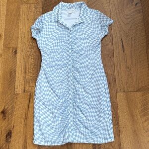 Light Blue Check Midi Shirt Dress